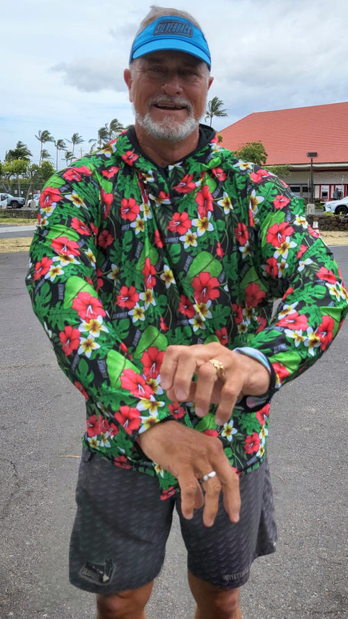 NEW! Men's Hawaiian Hydro Hoodie - Ekolu Pua Print Lotus Rec