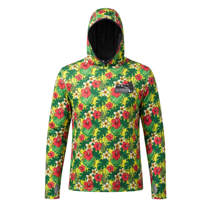 Women's Hawaiian Hydro Hoodie-Ekolu Pua Print, Lotus Rec Fabric