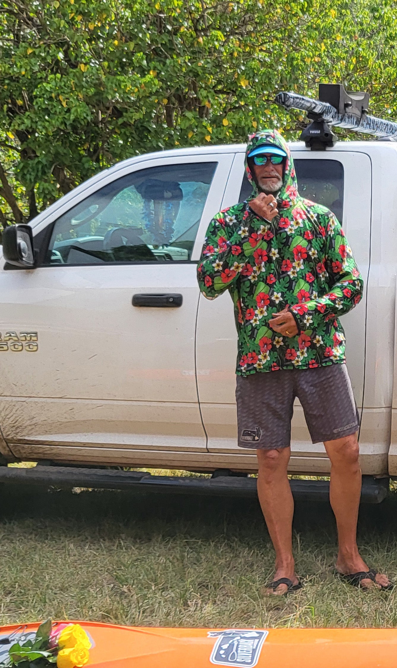NEW! Men's Hawaiian Hydro Hoodie - Ekolu Pua Print Lotus Rec