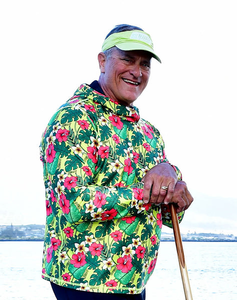 Mens Hawaiian Hydro Hoodie | Ekolu Pua Print | SPF 50 Paddle Wear